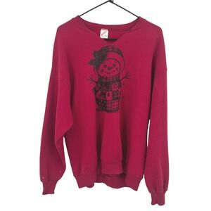 Vintage Snowman Graphic Crewneck Sweatshirt Mens XL Red‎ Holiday Cozy